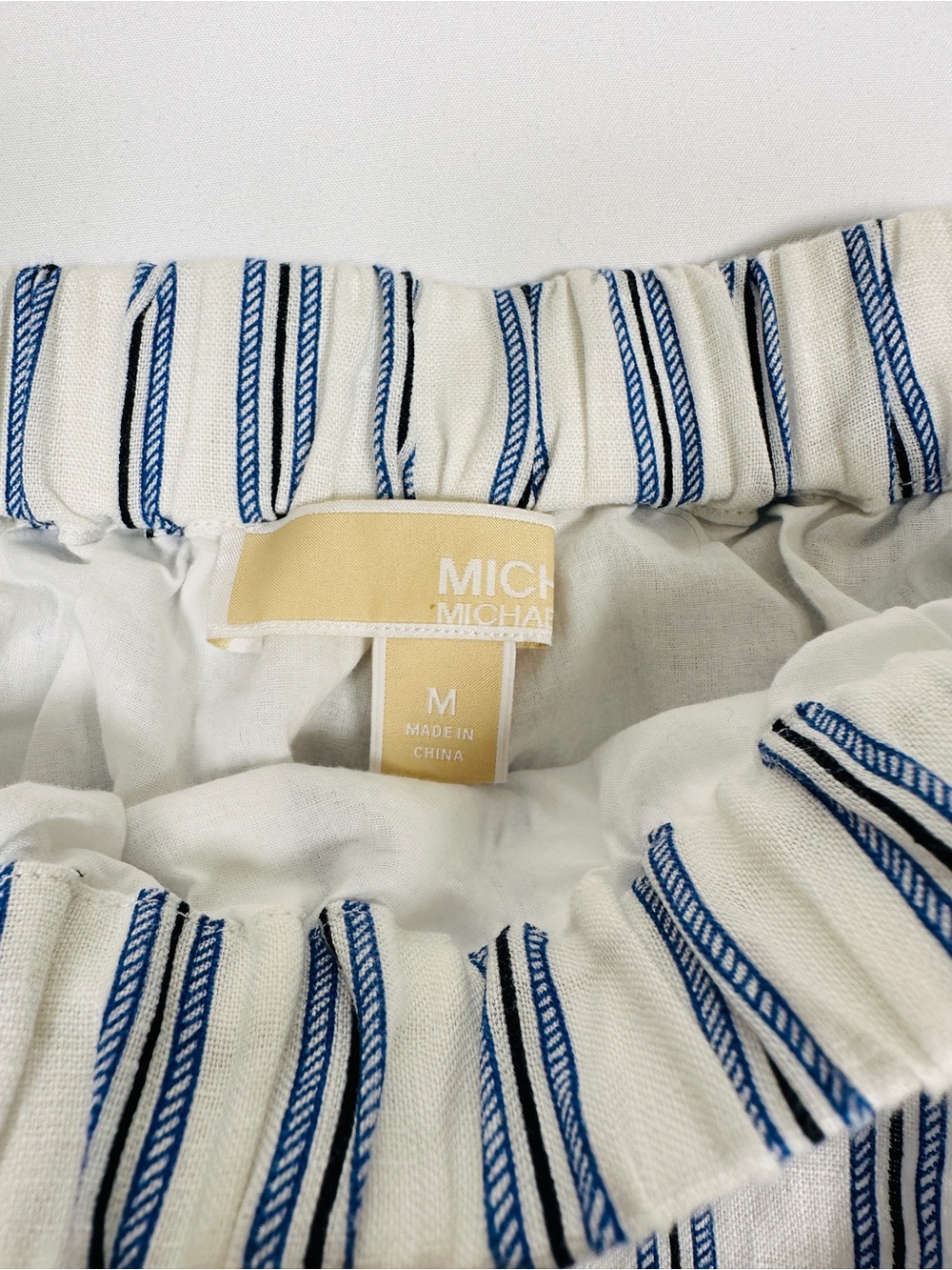 Michael Michael Kors Off Shoulder 100% Linen Mini Dress Blue White Stripe Size M - Picture 4 of 8